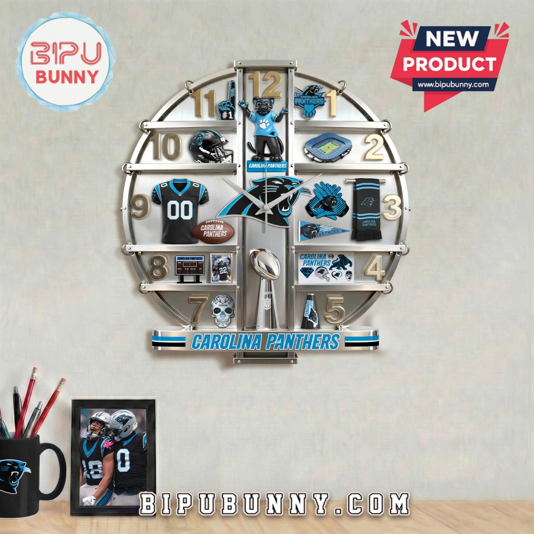 Carolina Panthers 3D Visual Effect Home Decor Wall Clock Carolina Panthers 3D Visual Effect Home Decor Wall Clock