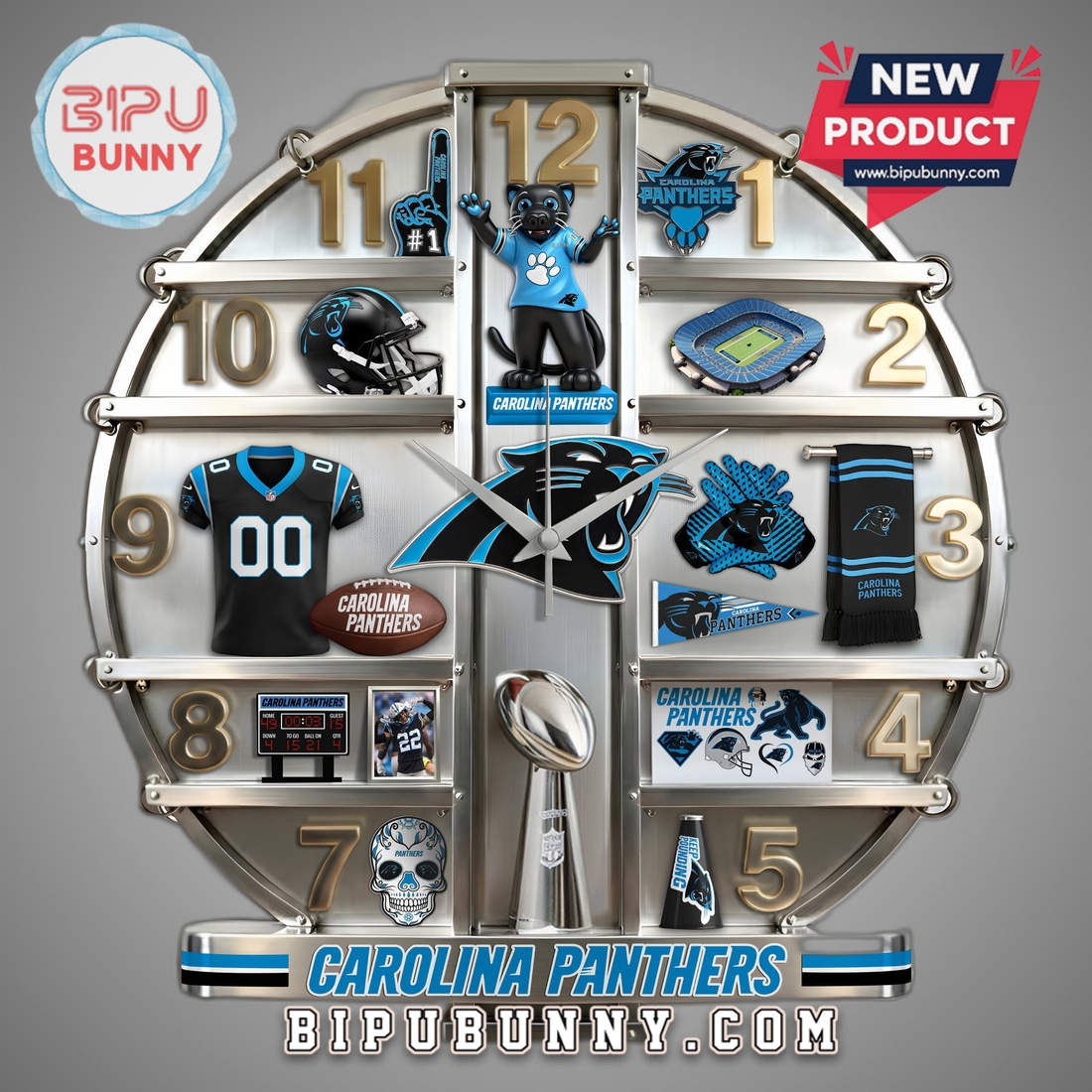Carolina Panthers 3D Visual Effect Home Decor Wall Clock Carolina Panthers 3D Visual Effect Home Decor Wall Clock