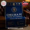 Chelsea FC themed blanket in blue and gold featuring team logos, stadium outline, and musical notes!