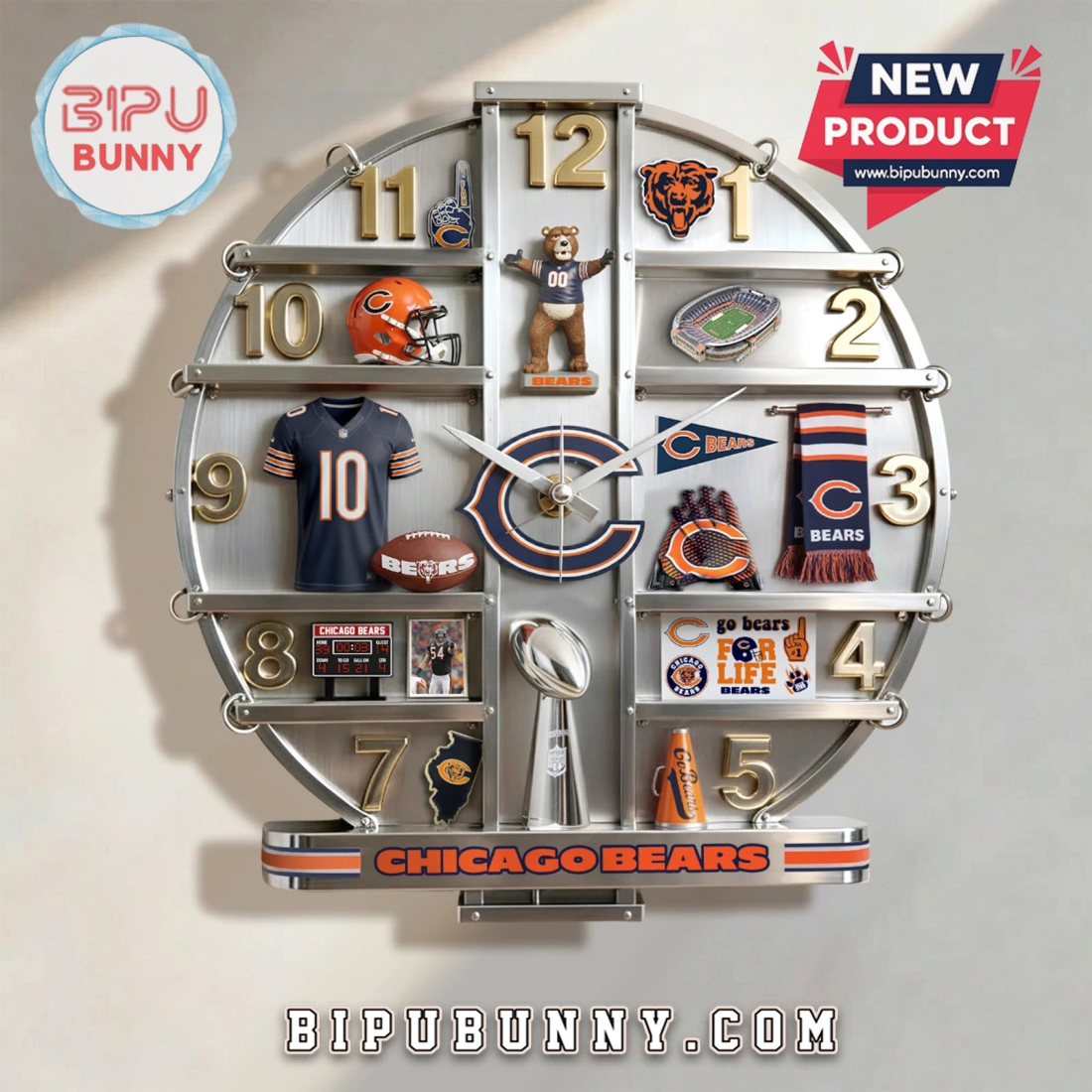Chicago Bears 3D Visual Effect Decorative Wall Clock Chicago Bears 3D Visual Effect Decorative Wall Clock