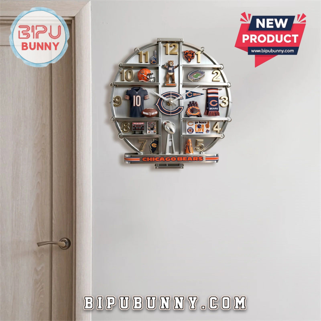 Chicago Bears 3D Visual Effect Decorative Wall Clock Chicago Bears 3D Visual Effect Decorative Wall Clock