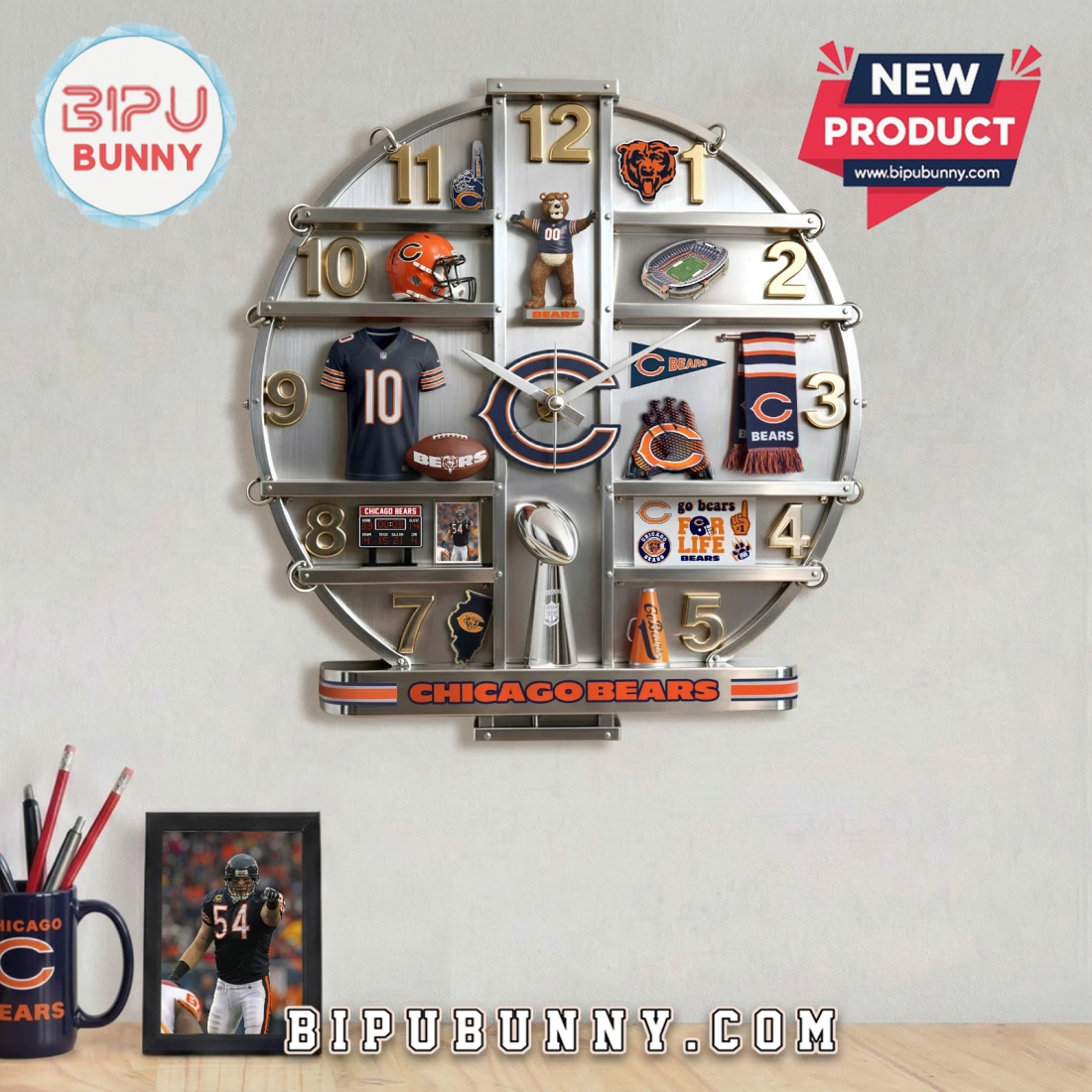 Chicago Bears 3D Visual Effect Decorative Wall Clock Chicago Bears 3D Visual Effect Decorative Wall Clock