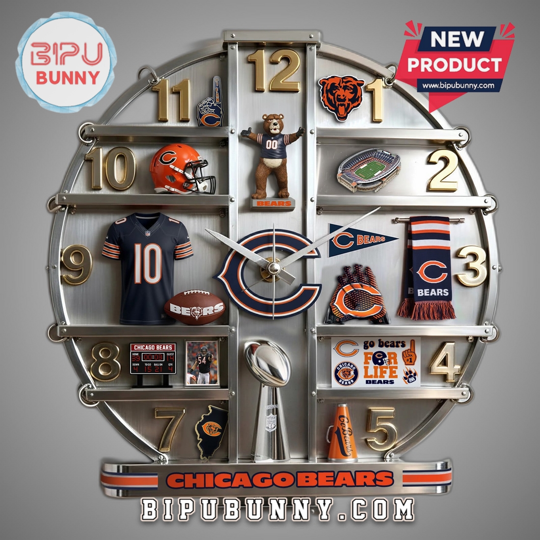 Chicago Bears 3D Visual Effect Decorative Wall Clock Chicago Bears 3D Visual Effect Decorative Wall Clock