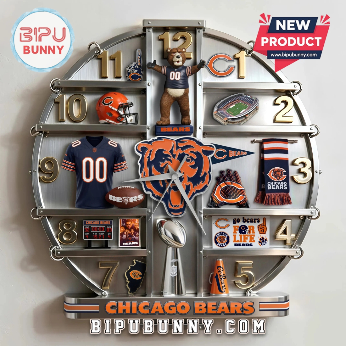 Chicago Bears 3D Visual Effect Sports Fan Wall Clock Chicago Bears 3D Visual Effect Sports Fan Wall Clock