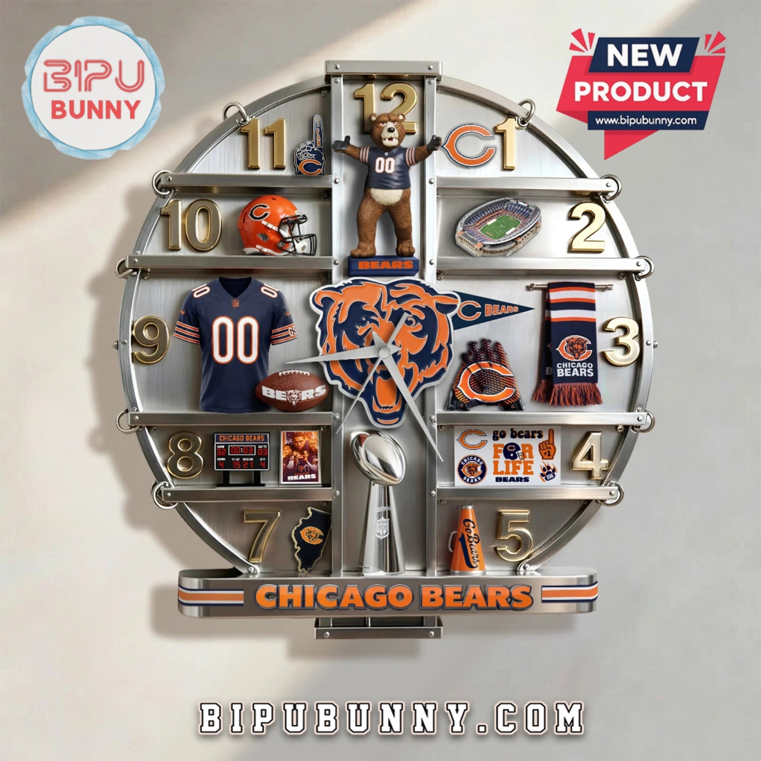 Chicago Bears 3D Visual Effect Sports Fan Wall Clock Chicago Bears 3D Visual Effect Sports Fan Wall Clock
