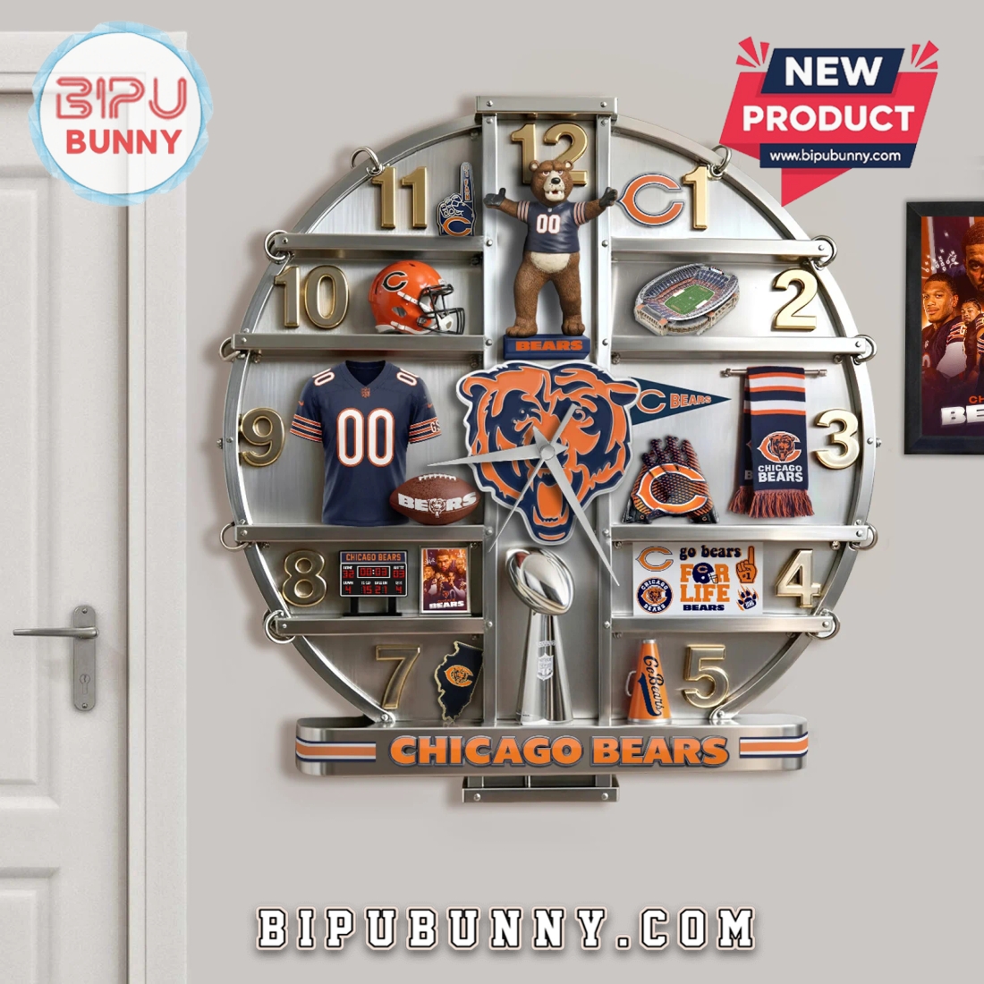 Chicago Bears 3D Visual Effect Sports Fan Wall Clock Chicago Bears 3D Visual Effect Sports Fan Wall Clock