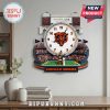 Chicago Bears stadium wall clock with team logo on clock face and mascot on field.!
