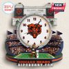 Chicago Bears stadium wall clock featuring the team logo, Soldier Field backdrop, and a bear mascot.!