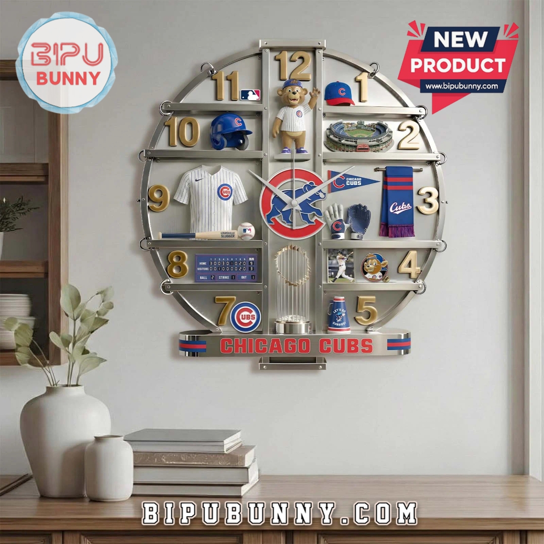 Chicago Cubs 3D Effect Decorative Wall Clock Chicago Cubs 3D Effect Decorative Wall Clock