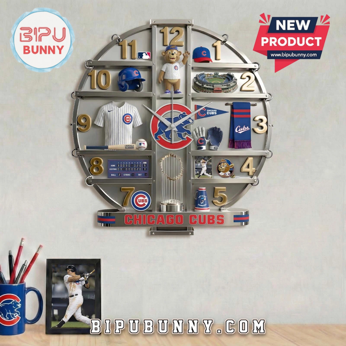 Chicago Cubs 3D Effect Decorative Wall Clock Chicago Cubs 3D Effect Decorative Wall Clock