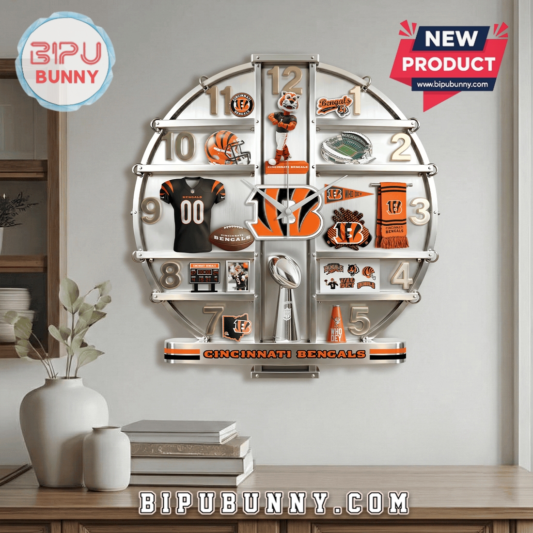Cincinnati Bengals 3D Visual Effect Decorative Wall Clock Cincinnati Bengals 3D Visual Effect Decorative Wall Clock