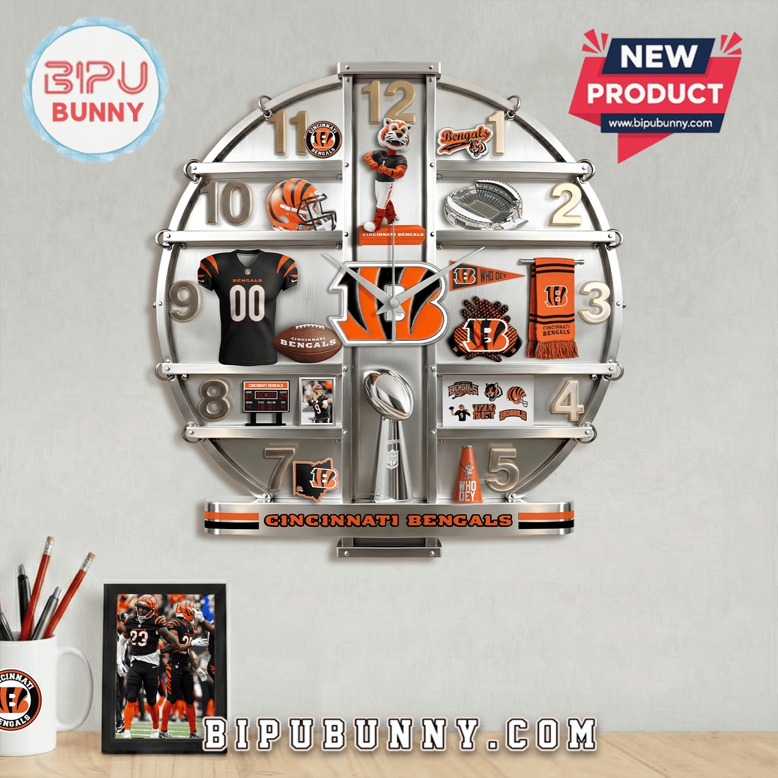 Cincinnati Bengals 3D Visual Effect Decorative Wall Clock Cincinnati Bengals 3D Visual Effect Decorative Wall Clock