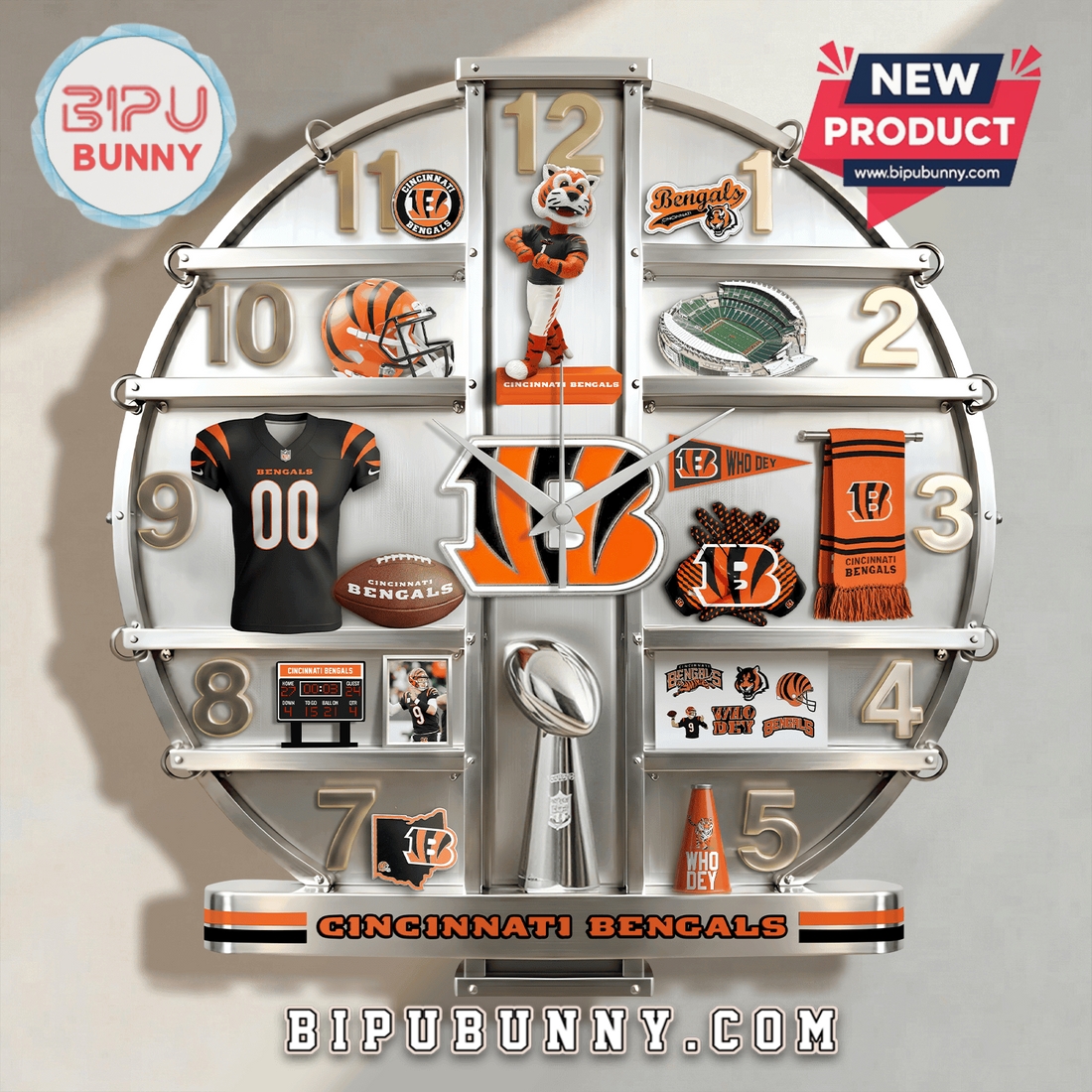 Cincinnati Bengals 3D Visual Effect Decorative Wall Clock Cincinnati Bengals 3D Visual Effect Decorative Wall Clock