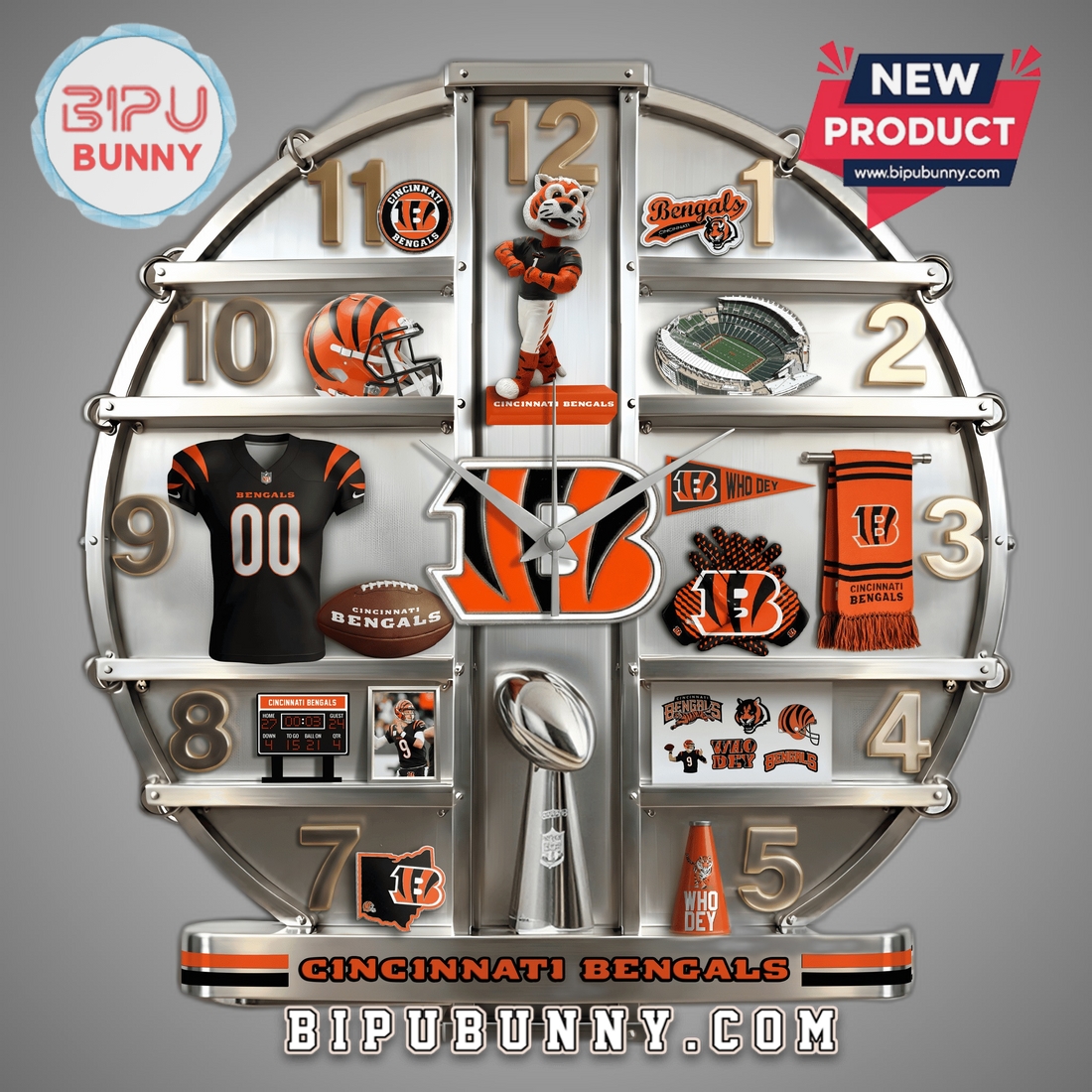 Cincinnati Bengals 3D Visual Effect Decorative Wall Clock Cincinnati Bengals 3D Visual Effect Decorative Wall Clock