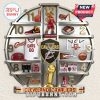 Cleveland Cavaliers themed clock with team merchandise like jersey, hat, trophy and mascot.!