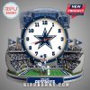 Dallas Cowboys stadium clock featuring the team logo on the clock face and stadium details.!