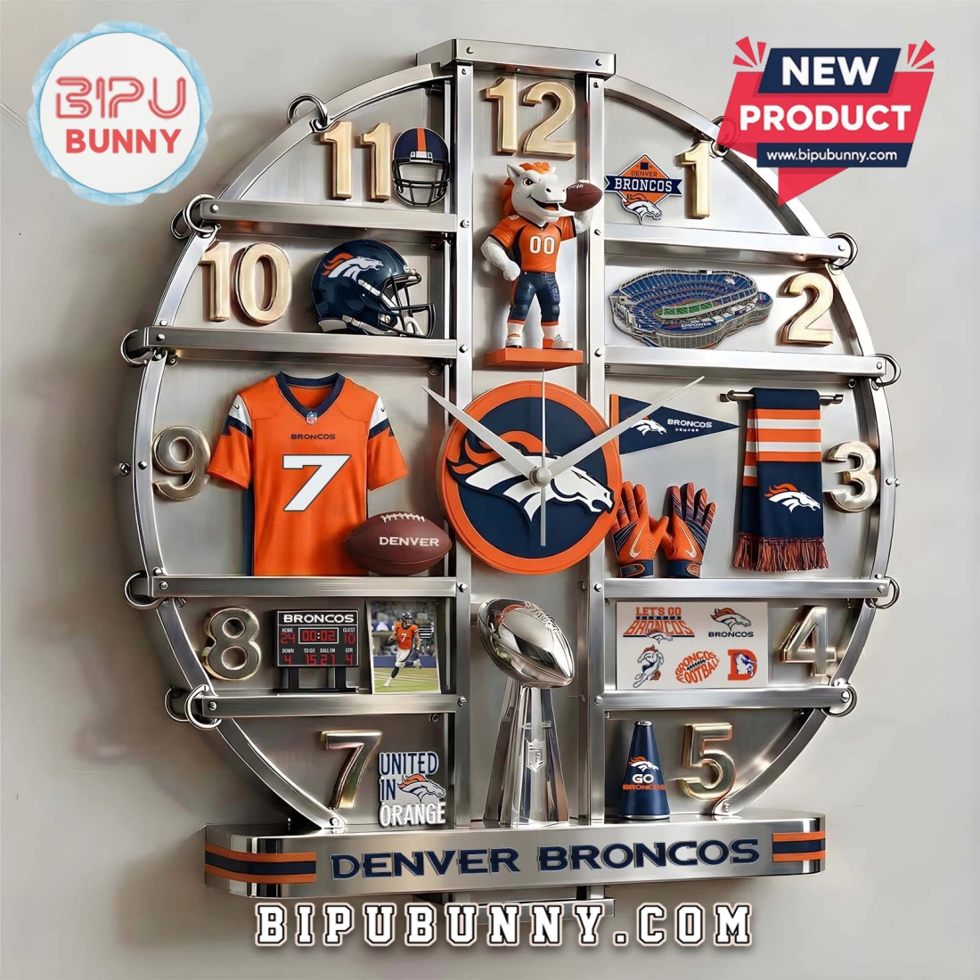 Denver Broncos 3D Visual Effect Home Decorative Wall Clock Denver Broncos 3D Visual Effect Home Decorative Wall Clock