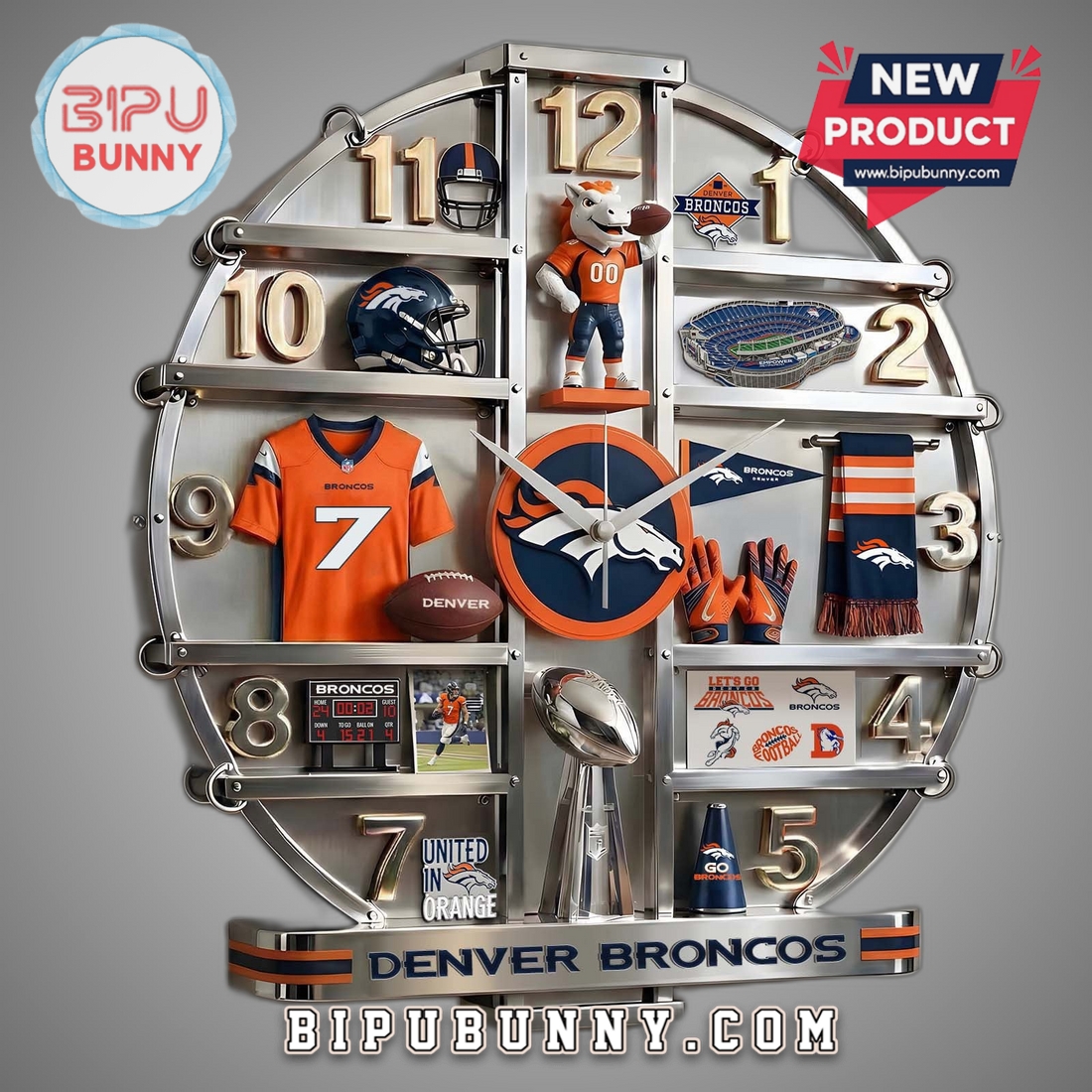 Denver Broncos 3D Visual Effect Home Decorative Wall Clock Denver Broncos 3D Visual Effect Home Decorative Wall Clock