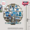 Detroit Lions wall clock featuring team merchandise, logos, and colors on a metallic shelf design.!