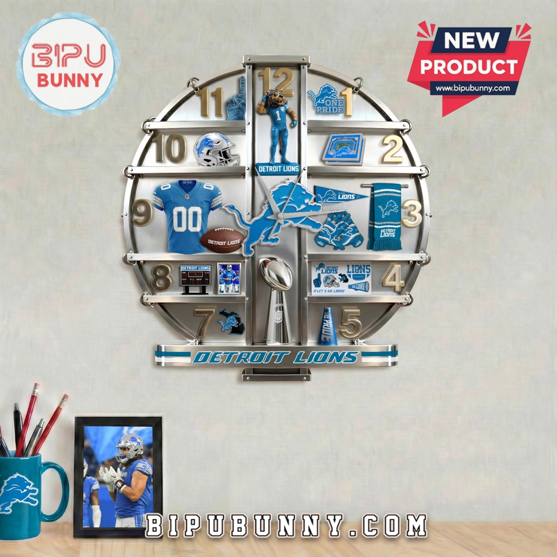 Detroit Lions 3D Visual Effect Decorative Wall Clock Detroit Lions 3D Visual Effect Decorative Wall Clock