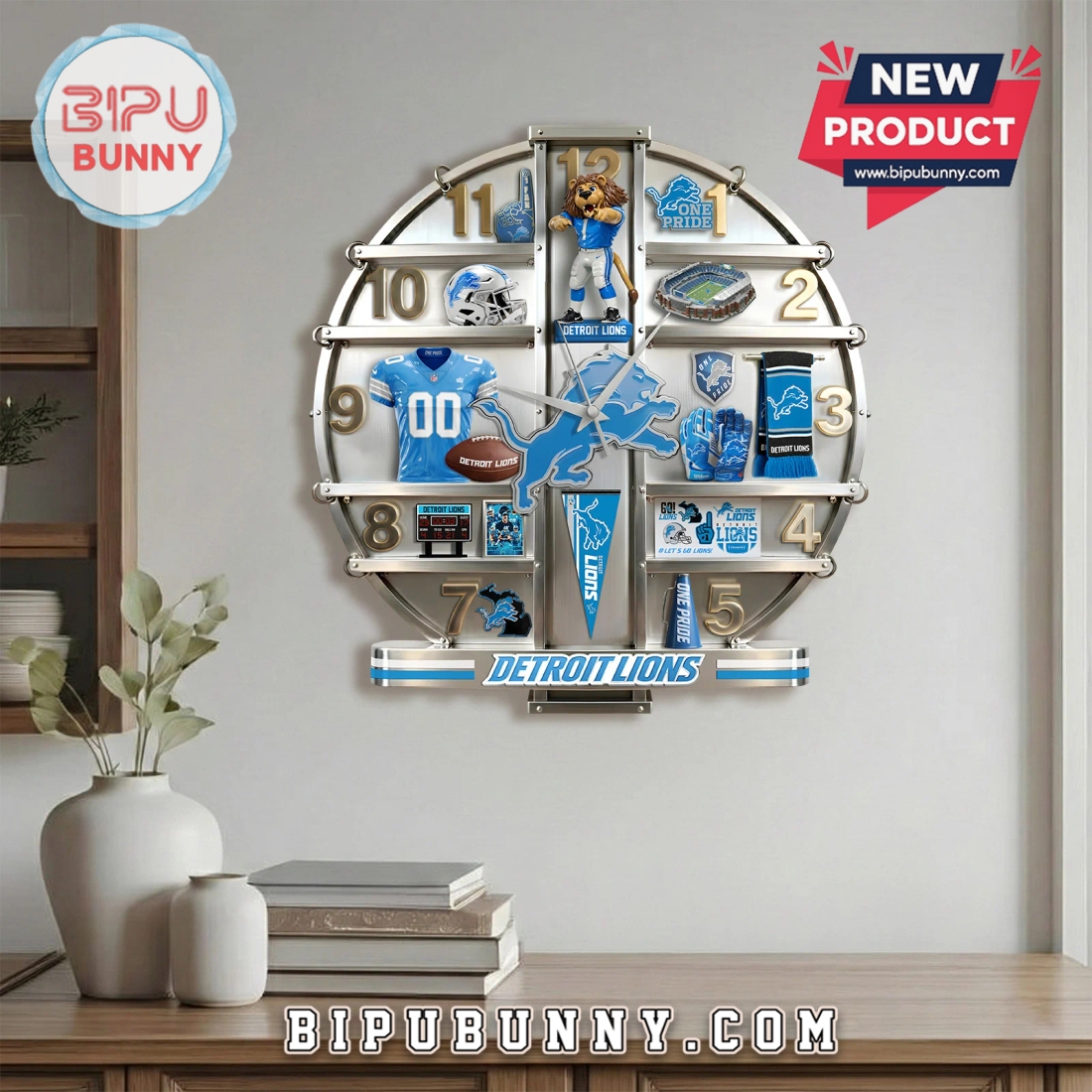 Detroit Lions 3D Visual Effect Fan Cave Wall Decor Clock Detroit Lions 3D Visual Effect Fan Cave Wall Decor Clock