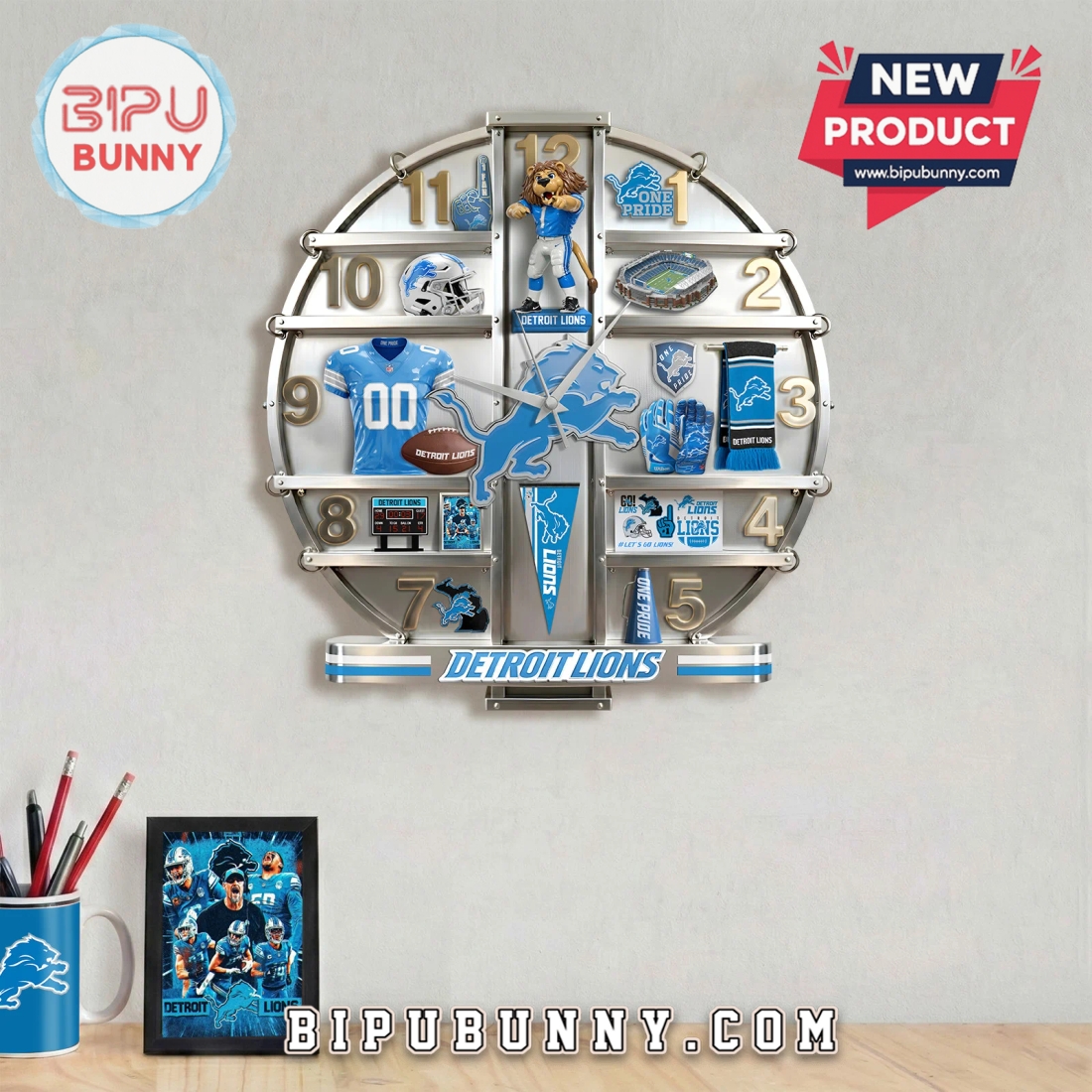 Detroit Lions 3D Visual Effect Fan Cave Wall Decor Clock Detroit Lions 3D Visual Effect Fan Cave Wall Decor Clock