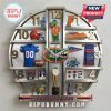 A silver clock with Florida Gators-themed images and products in place of numbers.!