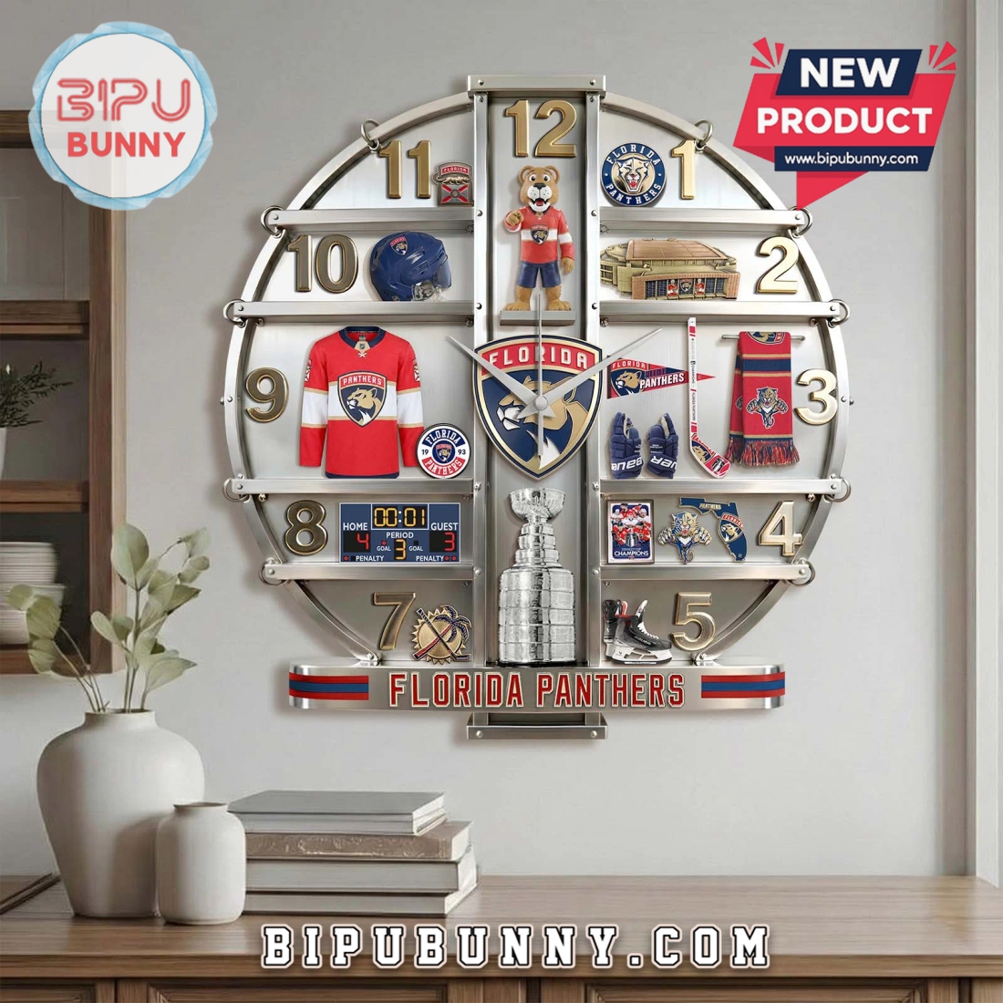 Florida Panthers 3D Effect Novelty Wall Decor Clock Florida Panthers 3D Effect Novelty Wall Decor Clock