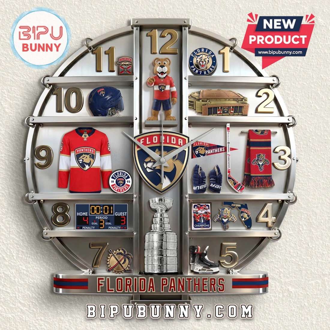 Florida Panthers 3D Effect Novelty Wall Decor Clock Florida Panthers 3D Effect Novelty Wall Decor Clock