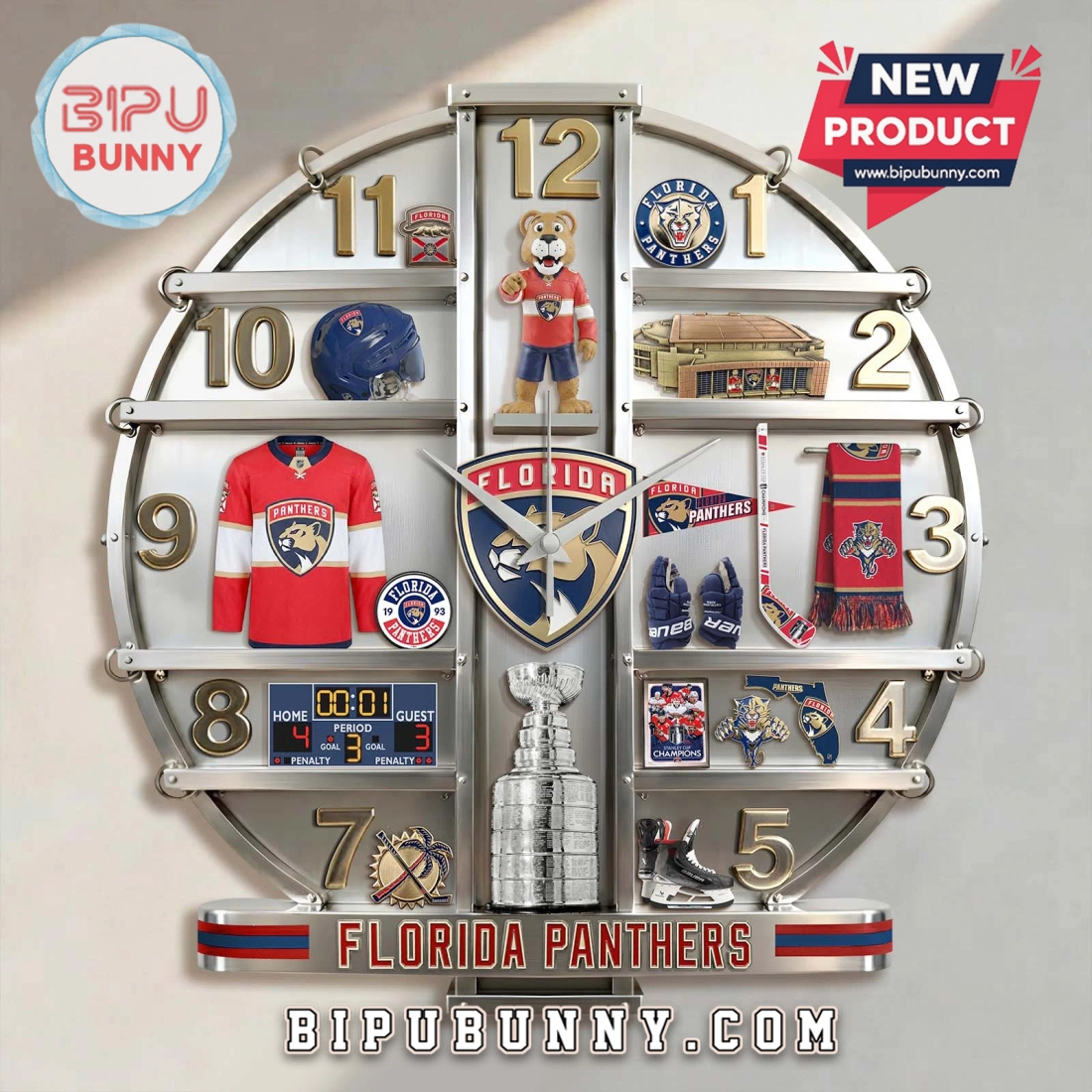 Florida Panthers 3D Effect Novelty Wall Decor Clock Florida Panthers 3D Effect Novelty Wall Decor Clock