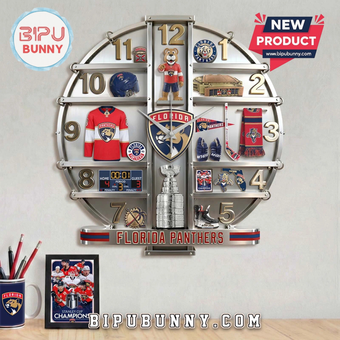 Florida Panthers 3D Effect Novelty Wall Decor Clock Florida Panthers 3D Effect Novelty Wall Decor Clock