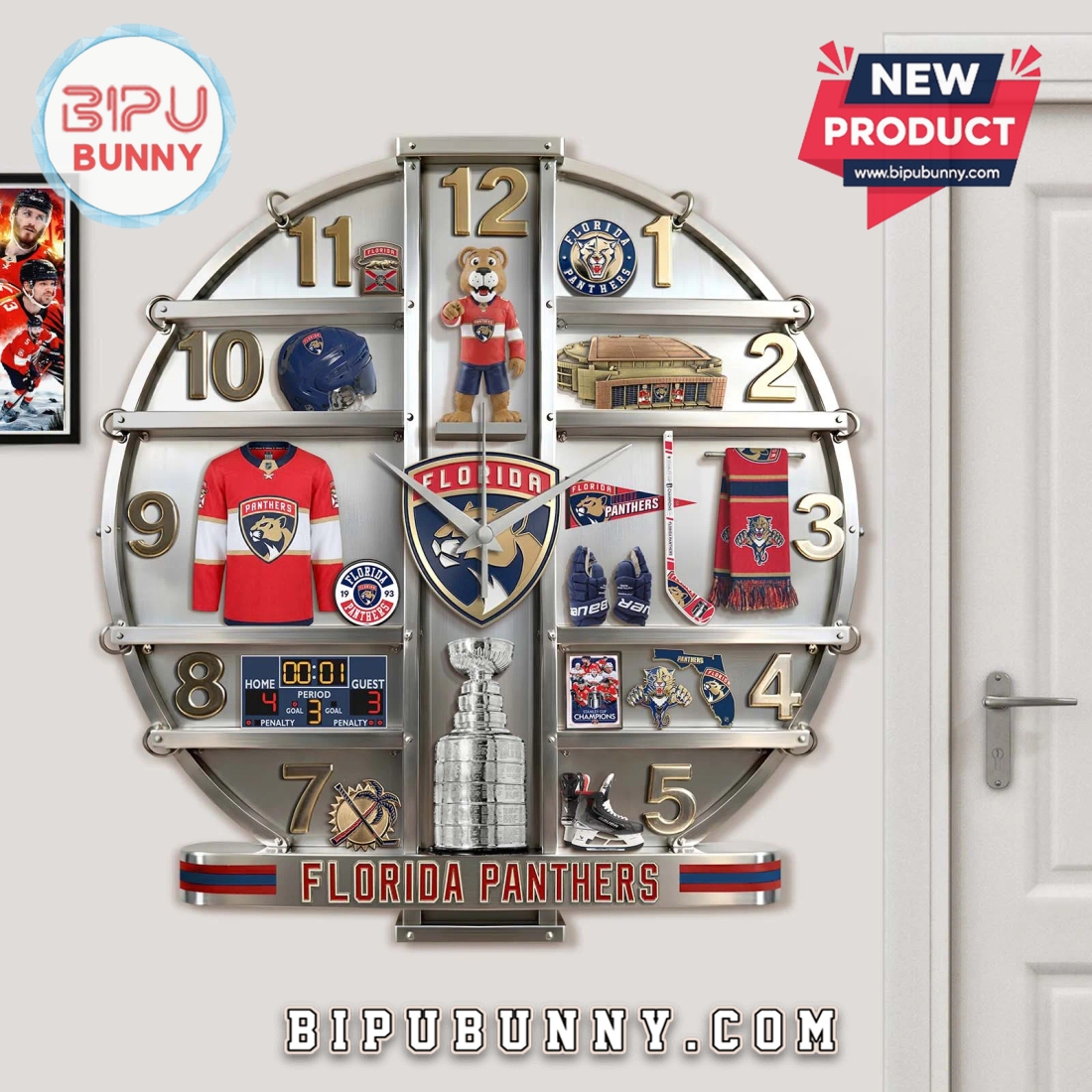 Florida Panthers 3D Effect Novelty Wall Decor Clock Florida Panthers 3D Effect Novelty Wall Decor Clock