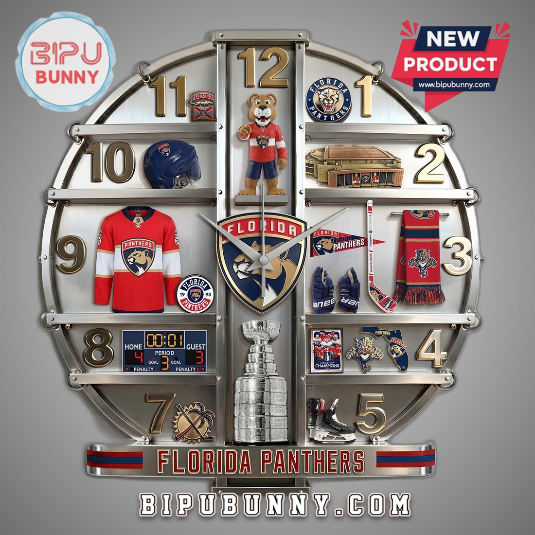 Florida Panthers 3D Effect Novelty Wall Decor Clock Florida Panthers 3D Effect Novelty Wall Decor Clock