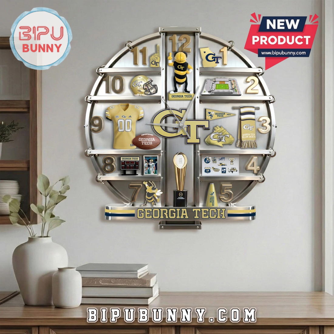 Georgia Tech Yellow Jackets 3D Home Decor Visual Effect Wall Clock Georgia Tech Yellow Jackets 3D Home Decor Visual Effect Wall Clock