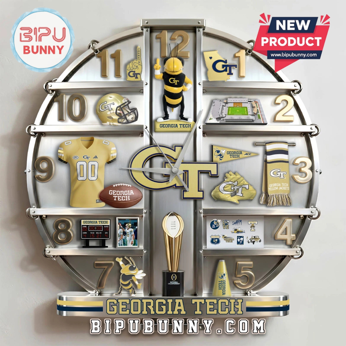 Georgia Tech Yellow Jackets 3D Home Decor Visual Effect Wall Clock Georgia Tech Yellow Jackets 3D Home Decor Visual Effect Wall Clock