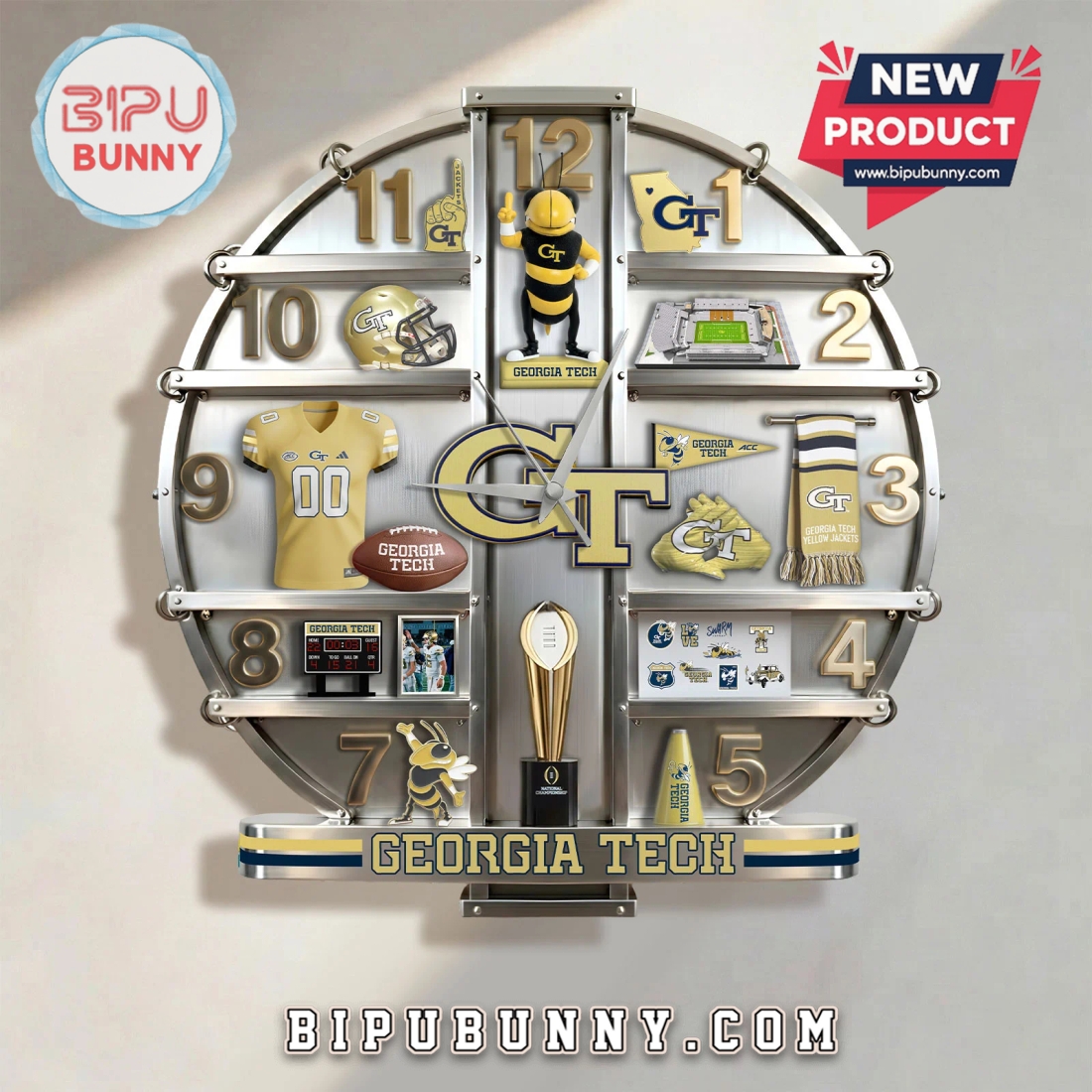 Georgia Tech Yellow Jackets 3D Home Decor Visual Effect Wall Clock Georgia Tech Yellow Jackets 3D Home Decor Visual Effect Wall Clock