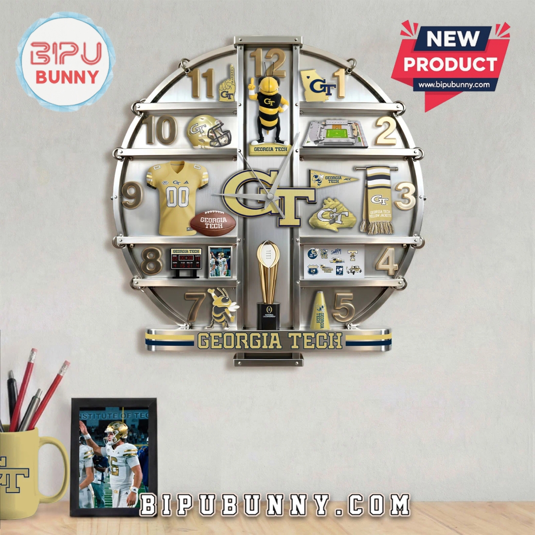 Georgia Tech Yellow Jackets 3D Home Decor Visual Effect Wall Clock Georgia Tech Yellow Jackets 3D Home Decor Visual Effect Wall Clock