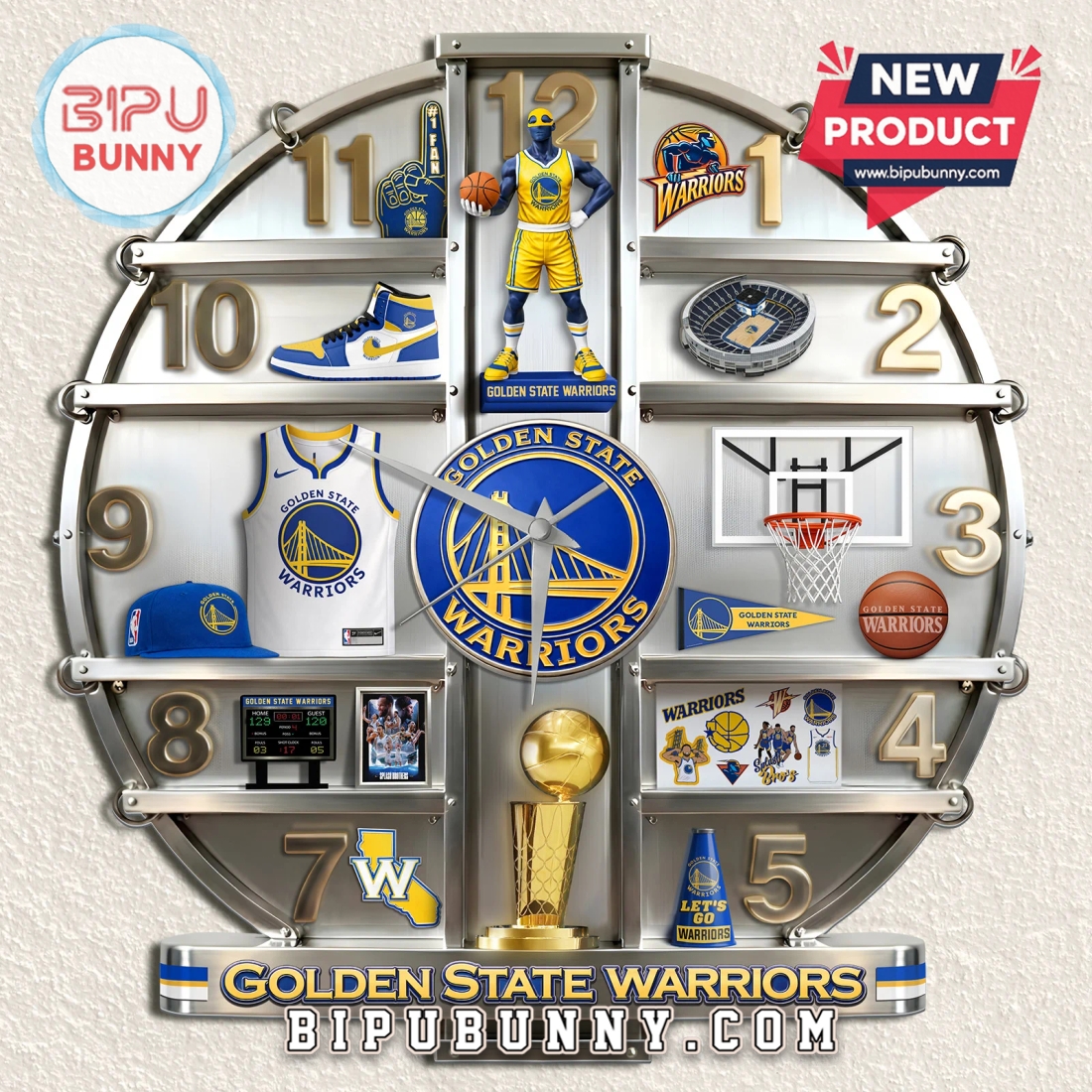 Golden State Warriors 3D Effect Sports Team Wall Decor Clock Golden State Warriors 3D Effect Sports Team Wall Decor Clock