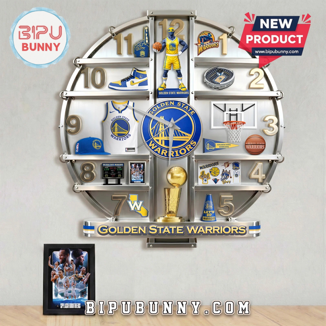 Golden State Warriors 3D Effect Sports Team Wall Decor Clock Golden State Warriors 3D Effect Sports Team Wall Decor Clock