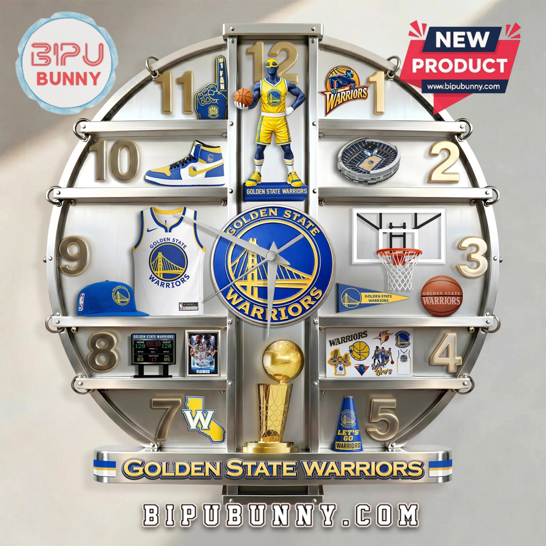 Golden State Warriors 3D Effect Sports Team Wall Decor Clock Golden State Warriors 3D Effect Sports Team Wall Decor Clock