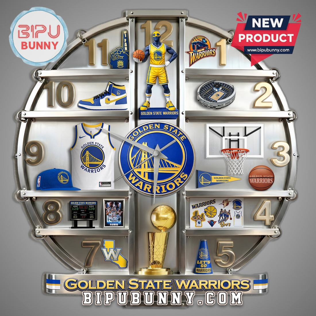 Golden State Warriors 3D Effect Sports Team Wall Decor Clock Golden State Warriors 3D Effect Sports Team Wall Decor Clock