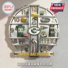 Green Bay Packers themed wall clock with team logos, merchandise, and stadium imagery.!