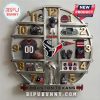 Houston Texans themed wall clock featuring team memorabilia like a helmet, jersey, stadium model, and logo.!