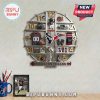 Houston Texans themed wall clock with jerseys, football, helmet, stadium, and logo collectibles on shelves.!