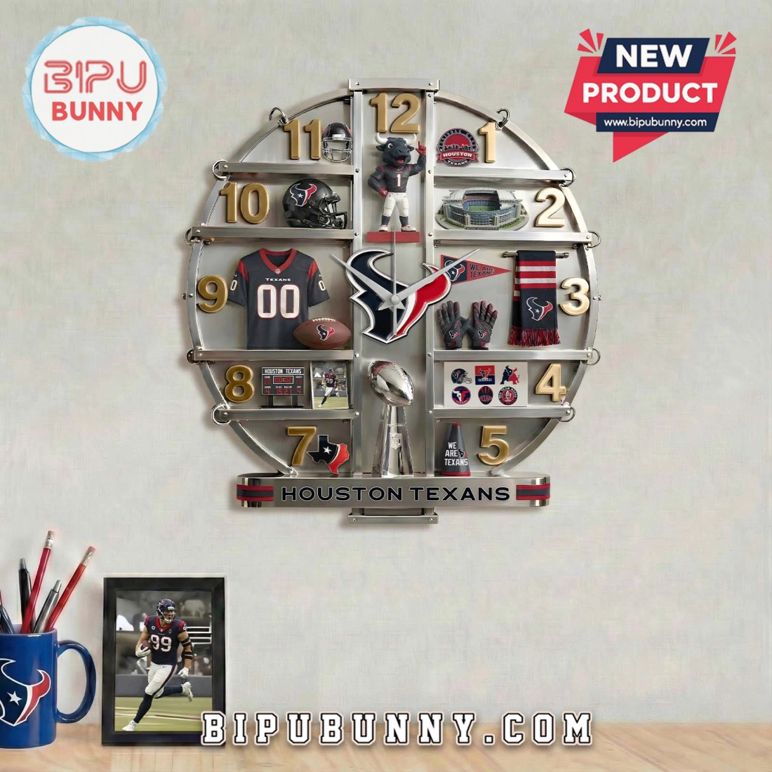Houston Texans 3D Visual Effect Decorative Wall Clock Houston Texans 3D Visual Effect Decorative Wall Clock