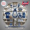 Indianapolis Colts themed wall clock featuring team memorabilia at each hour mark.!