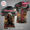 Iron Maiden Run For Your Lives World Tour 2026 T-shirt featuring Eddie holding a knife and tour dates on the back.!