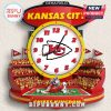 Kansas City Chiefs wall clock with stadium, fans, mascot, and Super Bowl trophy details.!