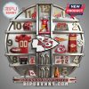 Kansas City Chiefs themed wall clock showing team merchandise, logo, and colors on a silver frame.!