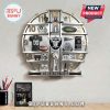 Las Vegas Raiders themed novelty wall clock with team memorabilia displayed as hour markers.!